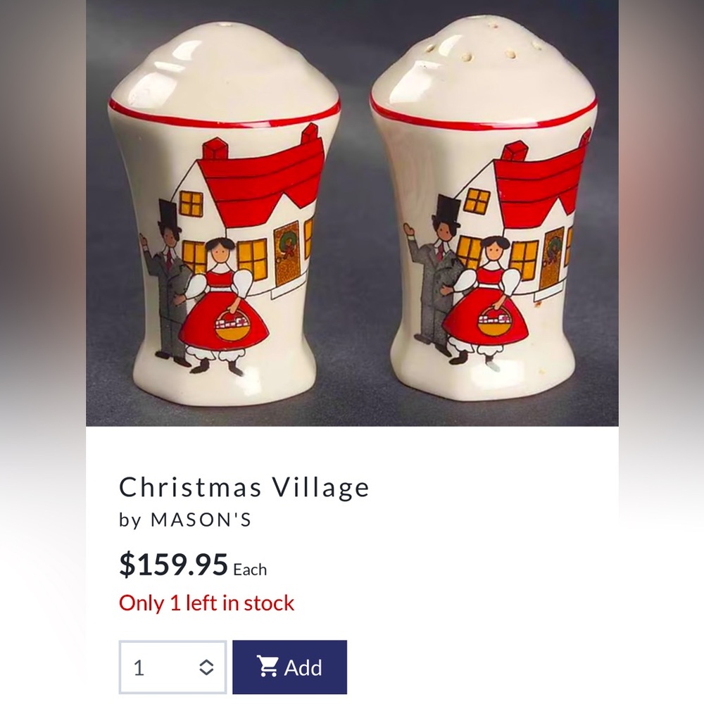 Retired Mason's Ironware "Christmas Village" Salt & Pepper Set. Hard to Find.